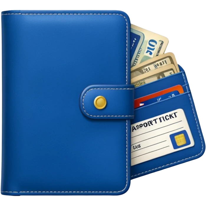 Travel lue wallet – larger, holds passport and tickets.
 emoji