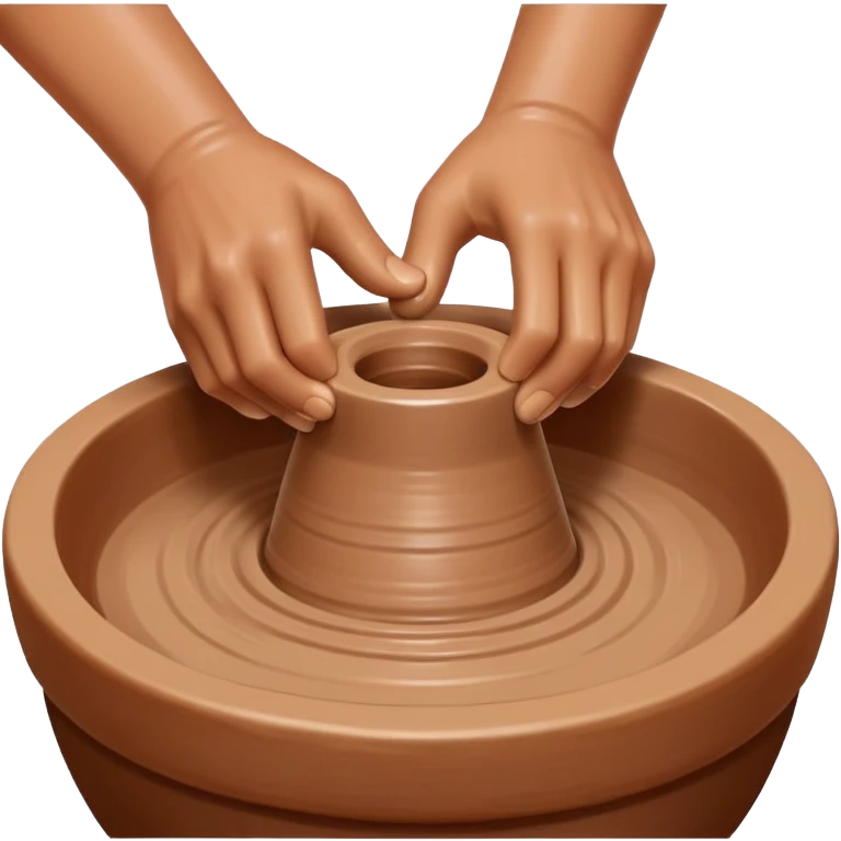 hands using thumbs to press downward into center of clay on pottery wheel emoji