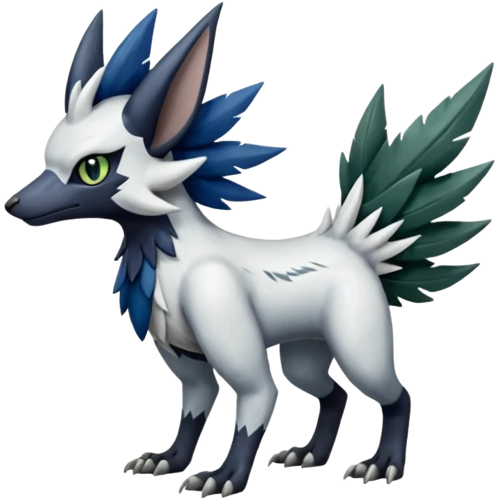 Shiny Black Grey White and Dark-Green Trico-Poochyena-Nargacuga-Silvally-Absol-fusion emoji