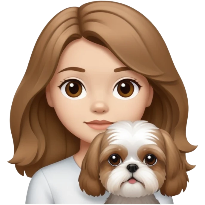 medium wavy light brown hair girl with one white and brown shih tzu emoji