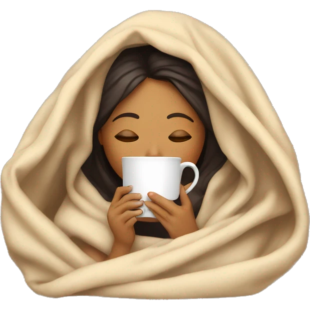 Latina inside a blanket sipping coffee eyes closed emoji