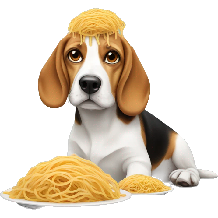Beagle with spaghetti  on his head  emoji