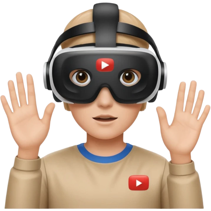A person wearing a VR headset with the white YouTube play button logo on it emoji
