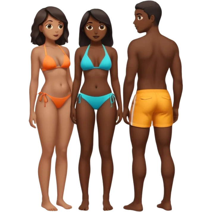 a slim thick black girl with a big butt wearing a bikini standing sideways with a dark skin sexy boy wearing bottom and shows his dick emoji