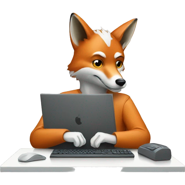 fox-headed person working on a computer emoji