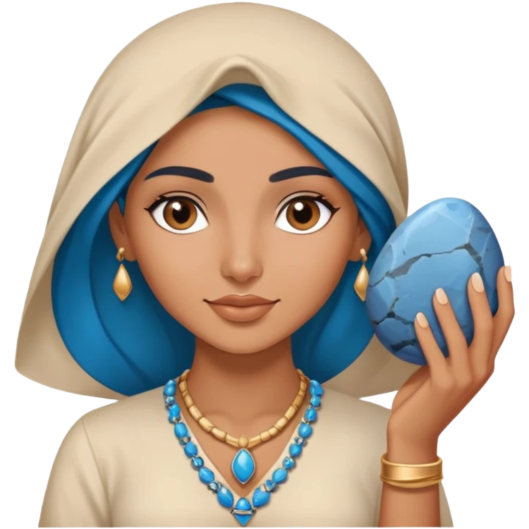 A beautiful marrocan women holding a blue rock emoji