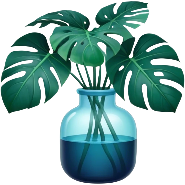 Aesthetic monstera flower in deep bottle green color in a beautiful blue pot emoji