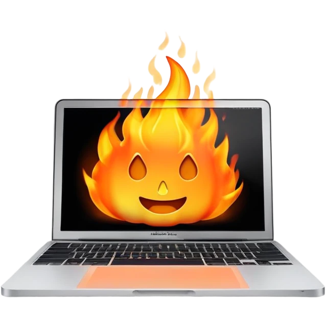 MacBook with its screen on fire emoji