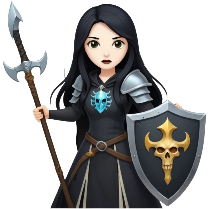 Necromancer girl with scythe and shield, killing a wizard emoji