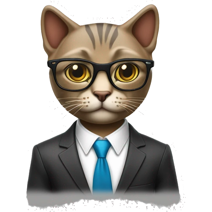 Mulatto hiphop confident business slim fit adult cat full body pfp with smart glasses and chill eyes emoji