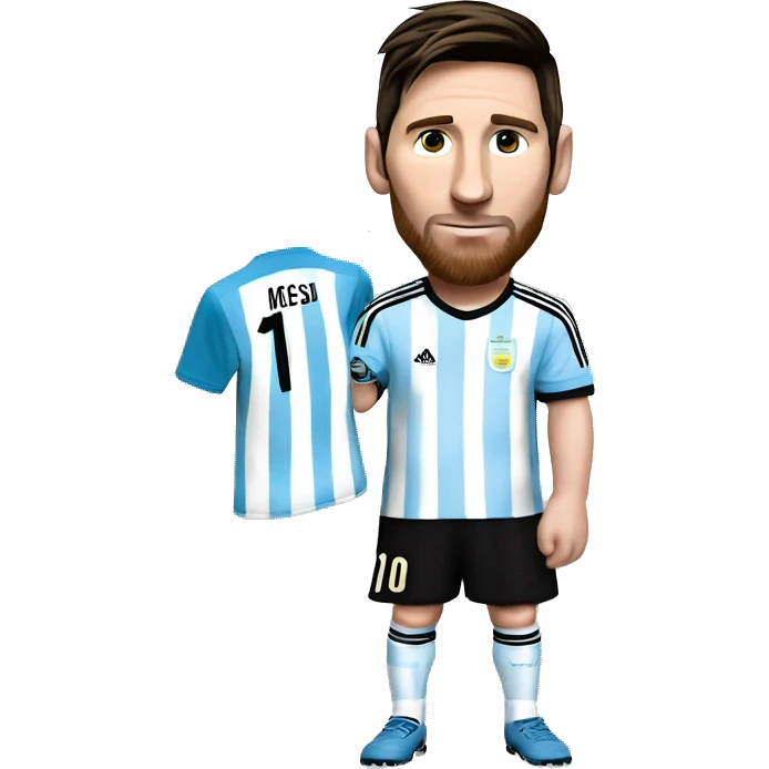 Messi vestido con la camiseta de argentina, levantando la copa del mundo emoji