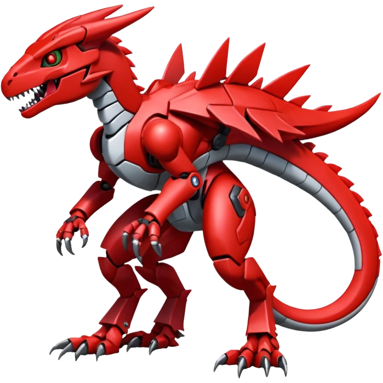 Cool Edgy Futuristic Red Digimon-Fakemon-Guilmon-Velociraptor-Dragon-Mecha full body emoji