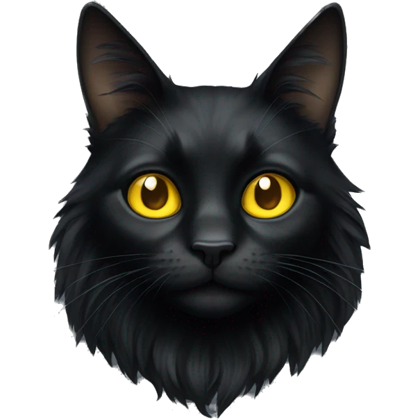 Long haired black cat with big yellow eyes  emoji