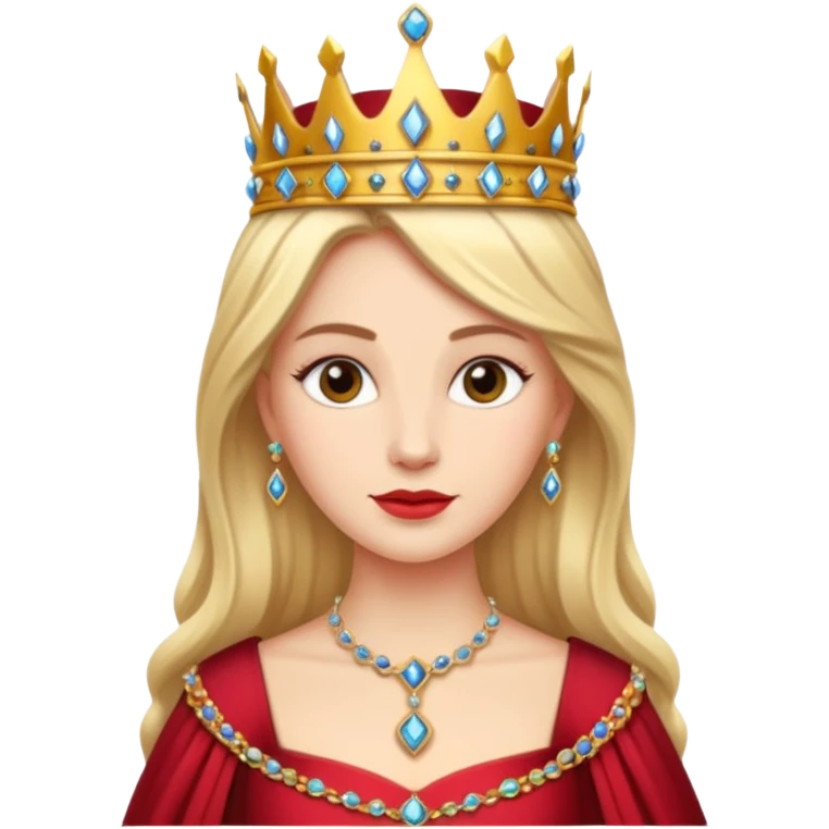 medieval queen with a crown and elegant gown, regal and graceful, Puy du Fou theme park emoji emoji