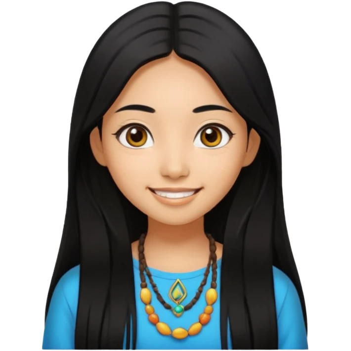 20 yr old asian woman hair  center part big eyes big smile tanned skin straight black hair hippie part hair  emoji
