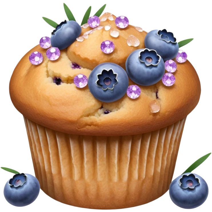 Lavender flower sprigs on a muffin with blueberries and sugar crystals without frosting  emoji