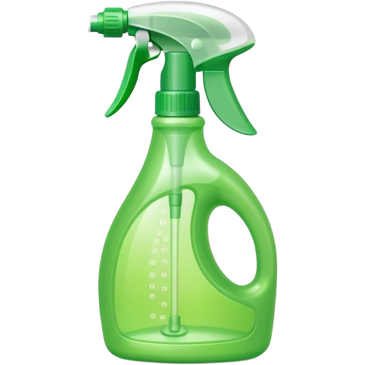 medium-sized spray bottle with curved trigger nozzle and ergonomic grip, bright translucent green or blue tones, multipurpose cleaner for kitchen or home use, no label, no extras, soft lighting, subtle shadows, emoji scale emoji