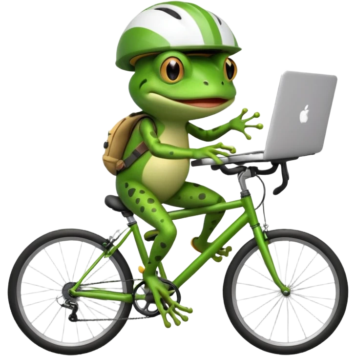 cheerful frog multitasking on a laptop while cycling emoji