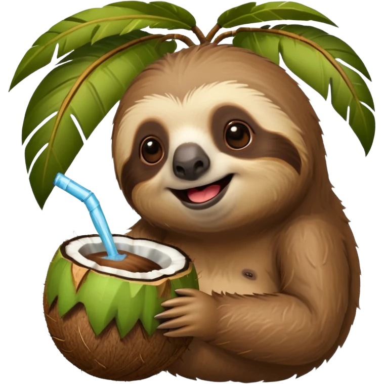 Сделай эмоджи ленивца, который пьет напиток из кокоса    emoji