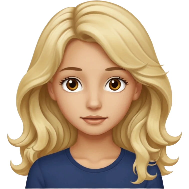 blond long wavy hair, skinny,brown eyes, long eye lashes,tanned, 17 year old girl emoji
