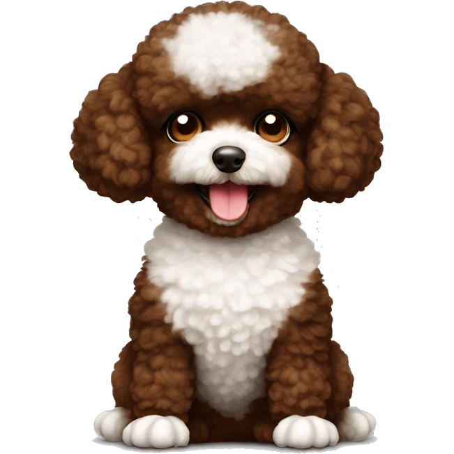 Fluffy chocolate brown and white toy poodle sitting like a meerkat  emoji