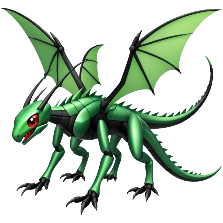 Gothic Black Edgy Futuristic Flygon-Scyther-Fakemon-creature Full Body emoji