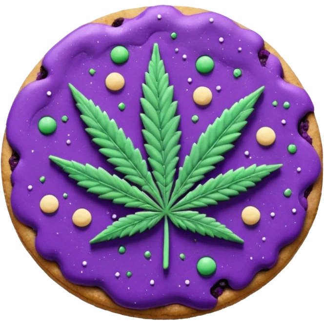 purple space cookies with cannabis leaf emoji