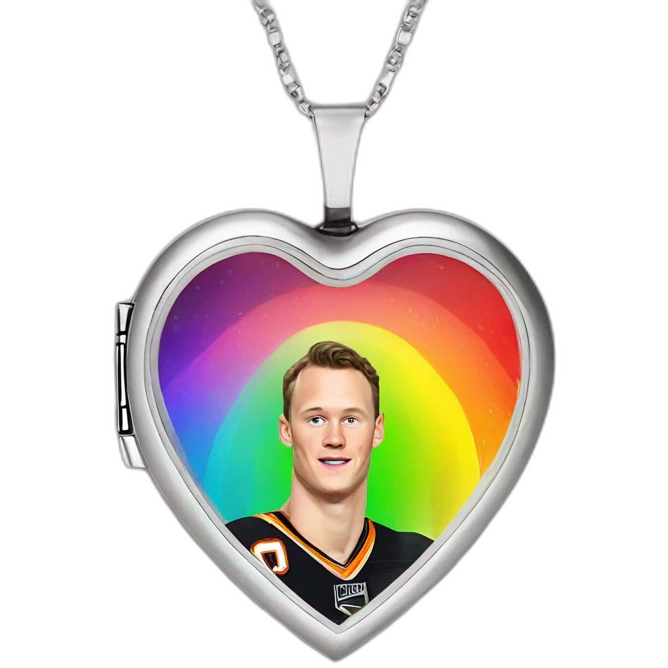 Jonathan Toews inside a rainbow locket heart emoji
