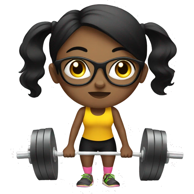 girl with black glasses doing weightlifting emoji