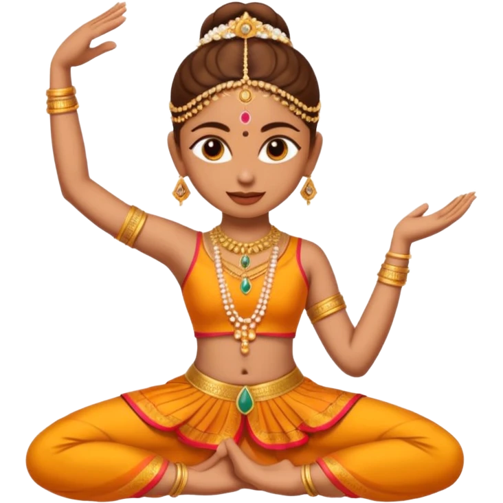 give me some bharatanatyam dancer emojis with some light brown skin and have 1 hand above head and 1 hand below hip emoji
