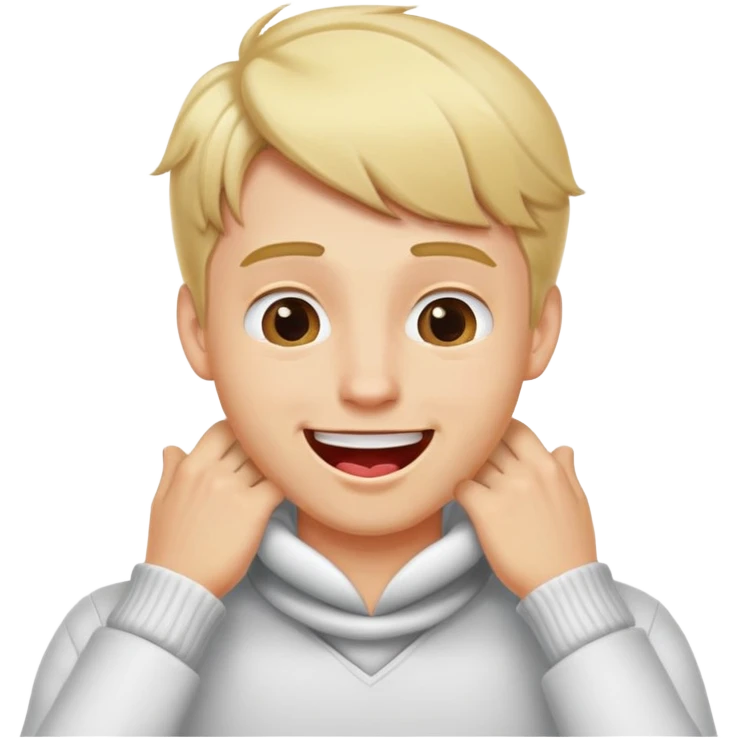 A blond guy with his hands in his neck and his tounge out with a smile  emoji
