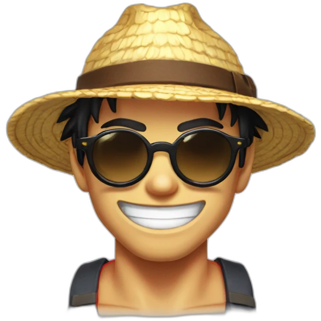 luffy avec des lunettes de soleil qui fait de la musculation  emoji