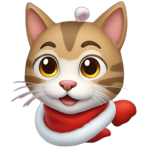 Gato disfrasado de santa claus, gordo y feliz emoji