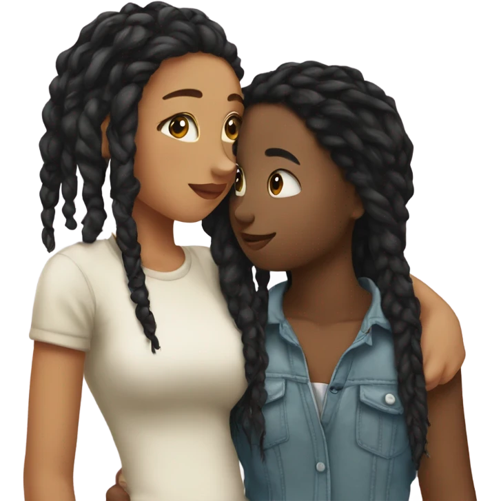 Girl with dreadlocks kissing girl with short black hair emoji