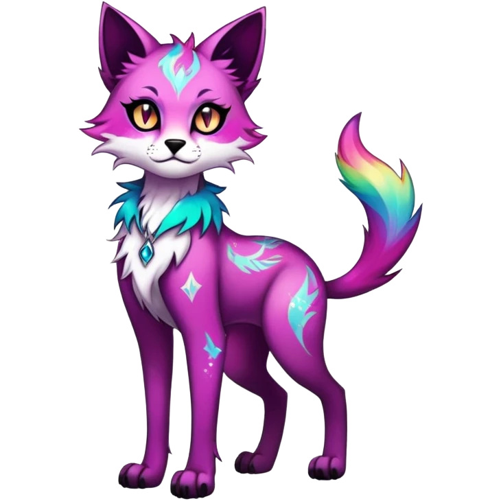 Multicolored Vibrant edgy gothic Falvie-Fionbri-creature-sparkle-feline-fursona, full body, with random markings emoji