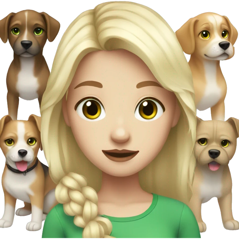 Girl teenage, white pale, blonde hair, green eyes, with dogs  emoji