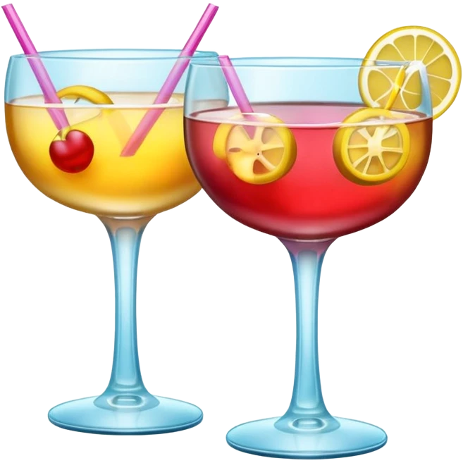 two realistic glasses of cocktail in emoji style,  coupe glass shape emoji