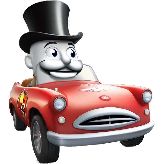 mr.monopoly monopoly go in a disney lightning McQueen car emoji