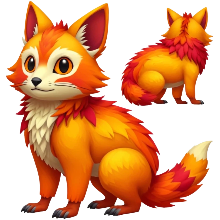 Exotic vibrant lush warm-colored Fakémon-Trico-creature (full body) emoji