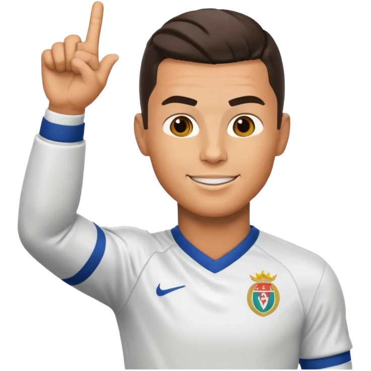 Cristiano Ronaldo emoji celebrating a goal, victory gesture, football uniform emoji