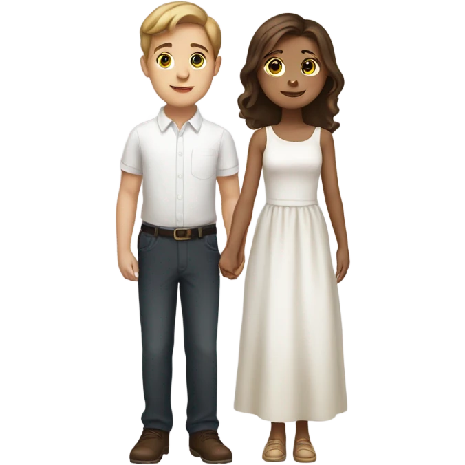 girl in white dress and boy brown hair emoji
