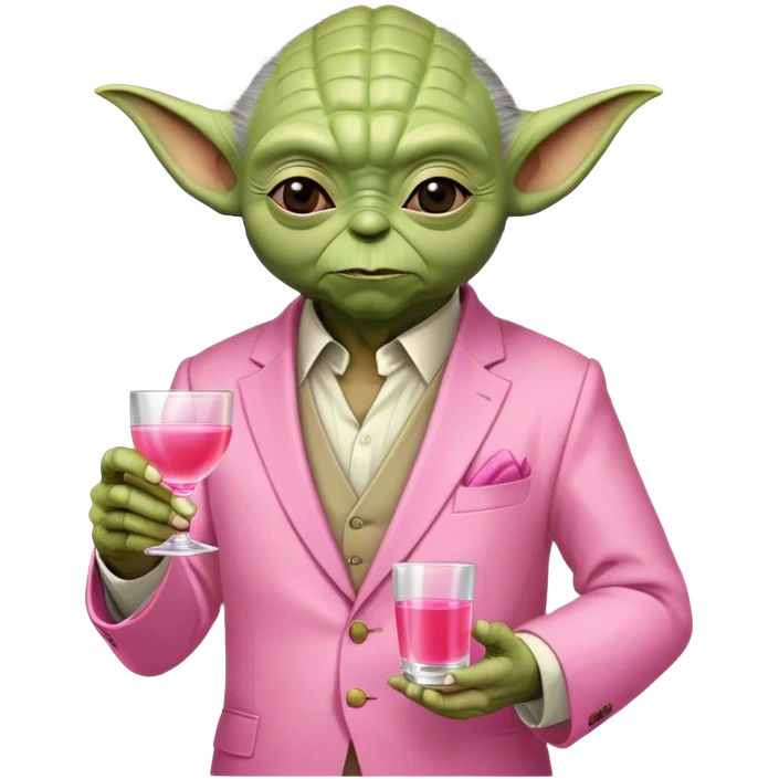 Master Yoda in all pink suit, with one hand holding pink tequila shot emoji
