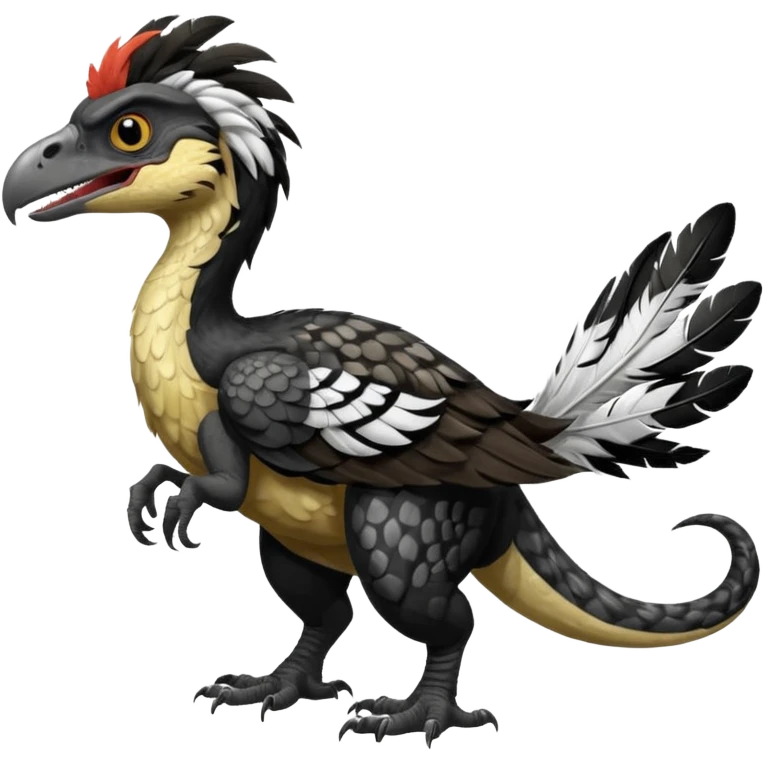 Utahraptor with a lot of feathers and white and black emoji
