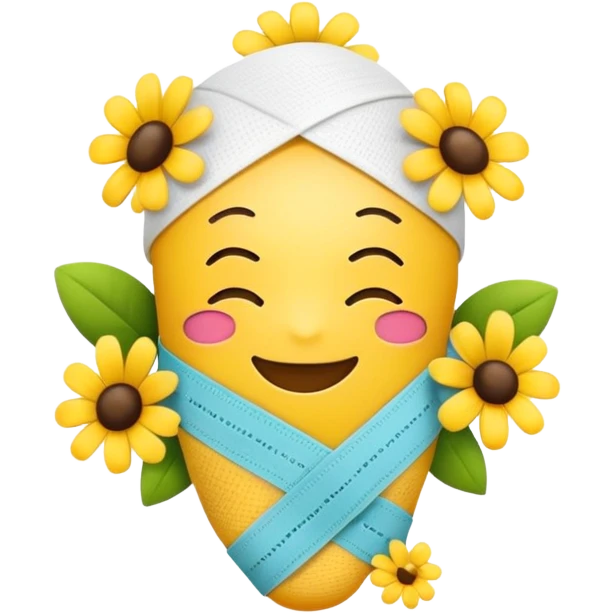 Cheerful get well soon emoji with flowers and a bandage emoji
