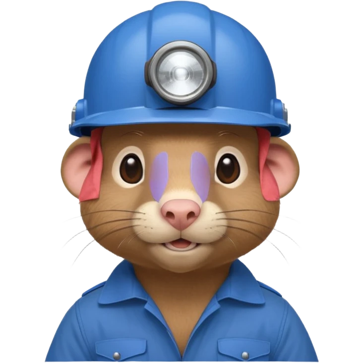a mole rat, blue helmet, headlamp, BROWN worker cloth emoji