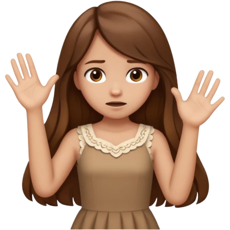 girl that doesn't care, she is like whatever, brown long hair, cute dress and her hands showing like i don't know whatever, make her look little bit bored emoji