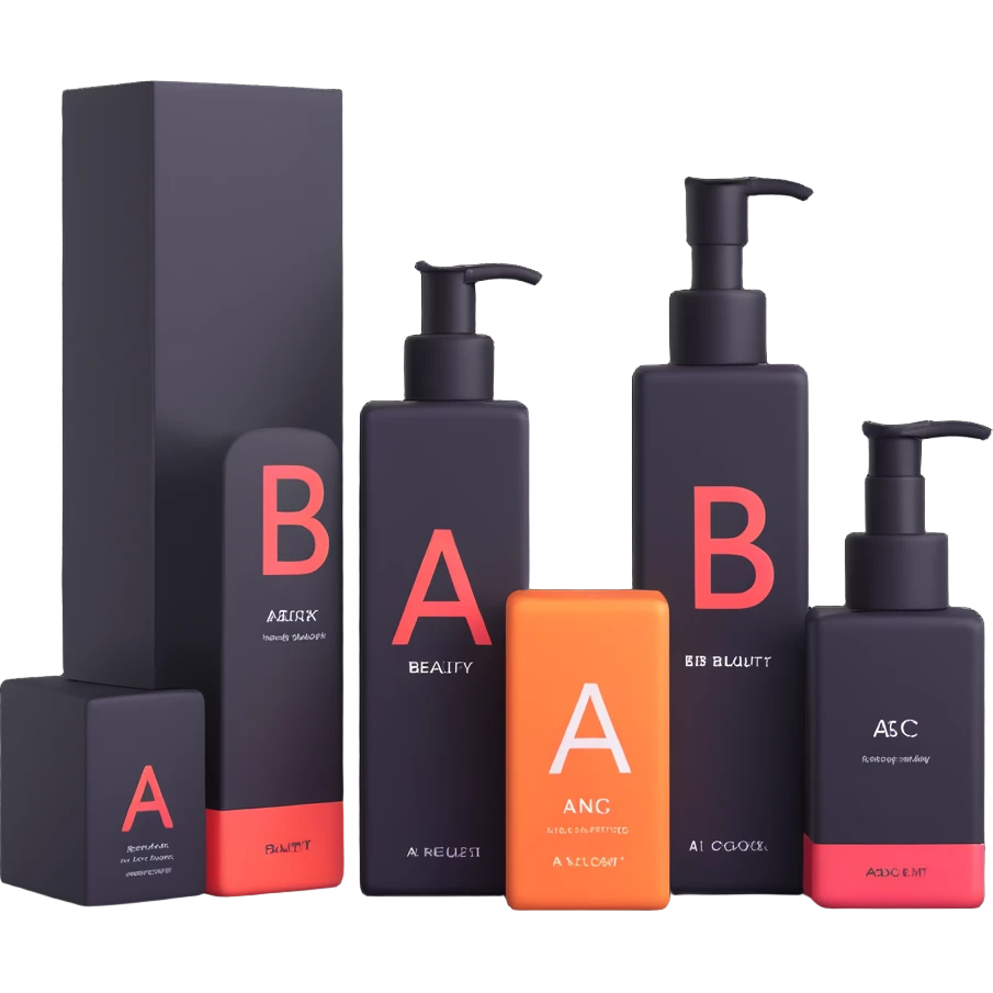 three boxes with "A", "B", "C" labels, inside those boxes there are some beauty products emoji