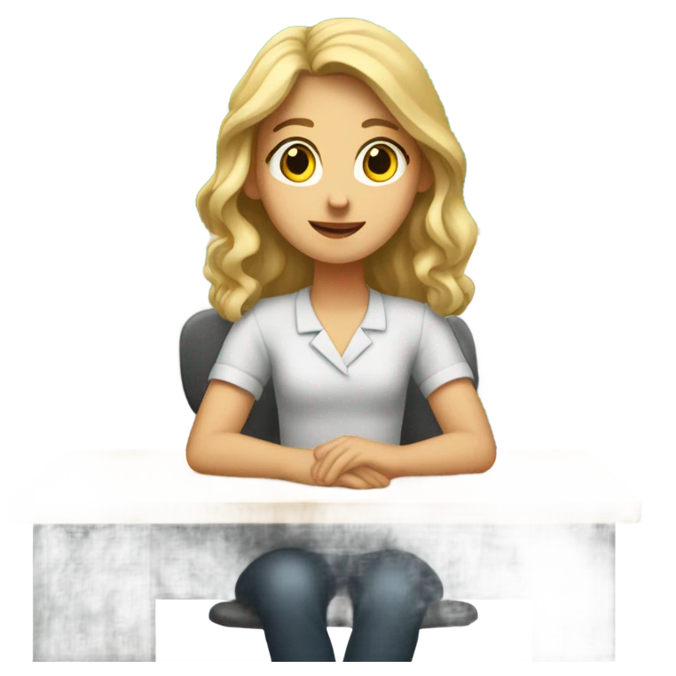 A white girl with one raised hand at a desk at school  emoji