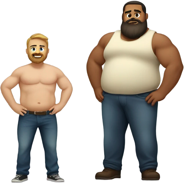 Very Fat bearded man and fit muscled husband emoji