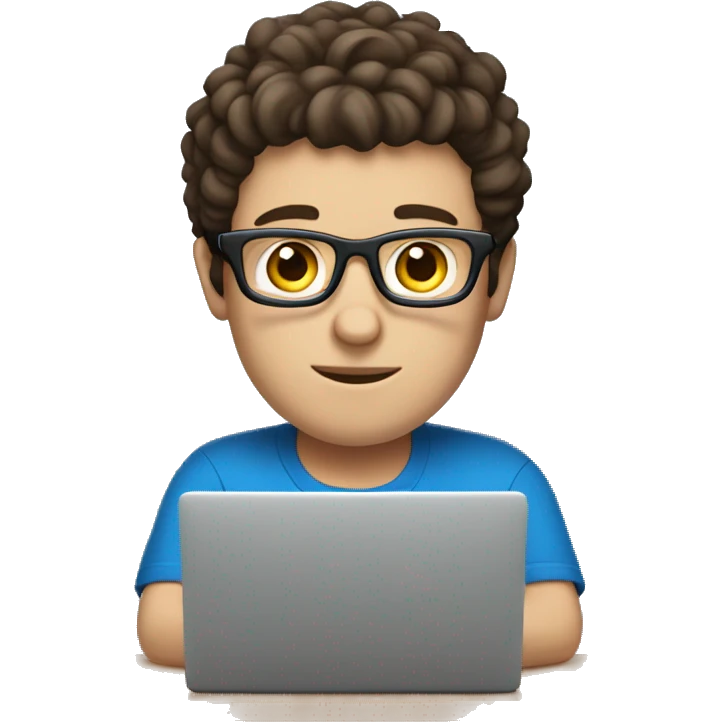 white guy dark brown hair and square glasses typing in laptop wearing blue shirt emoji